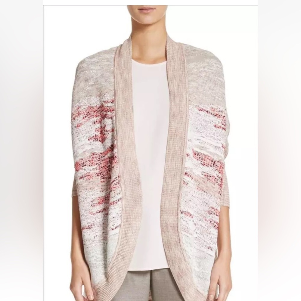 St. John Textured Jacquard Wool Blend Long Cocoon Cardigan Size Small